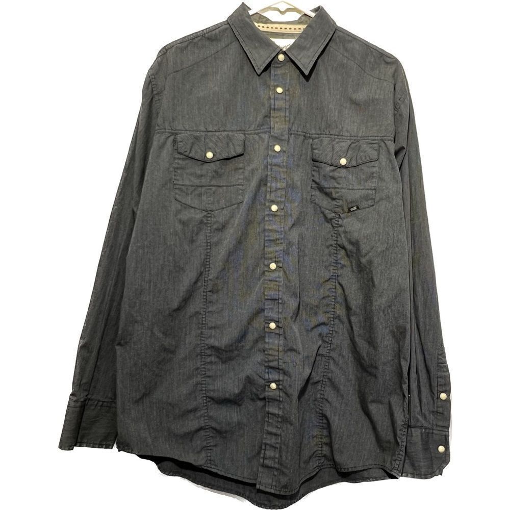 Coastal, men’s large, pearl, snap button, front, long sleeve, straight shirt‎